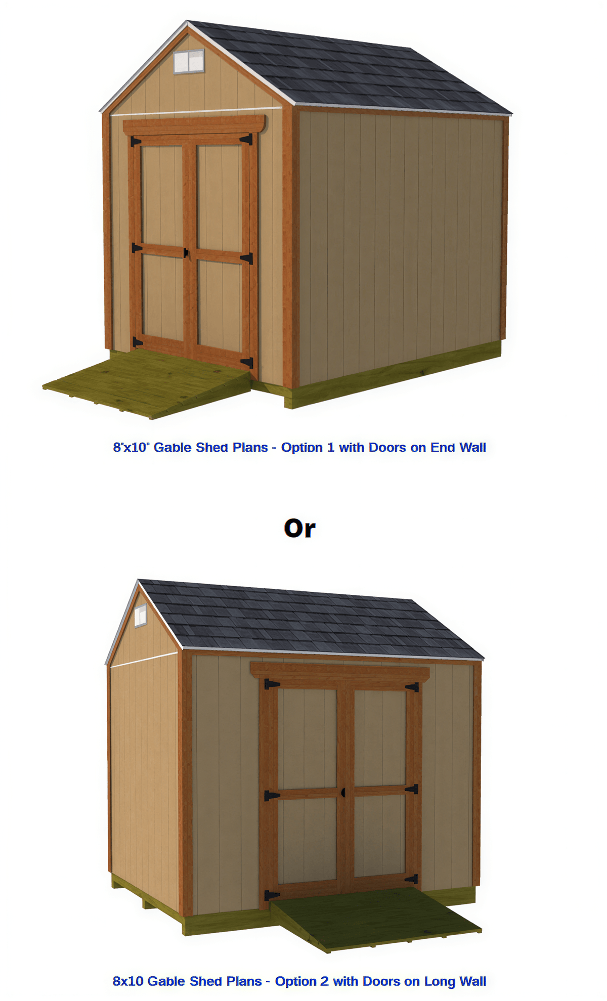 8' wide x 10' long gable shed plan with 2 door location options