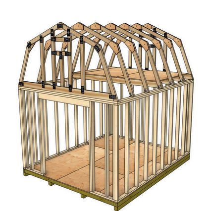 Framing view of shedking's 10' wide x 12' long Barn Shed Plans