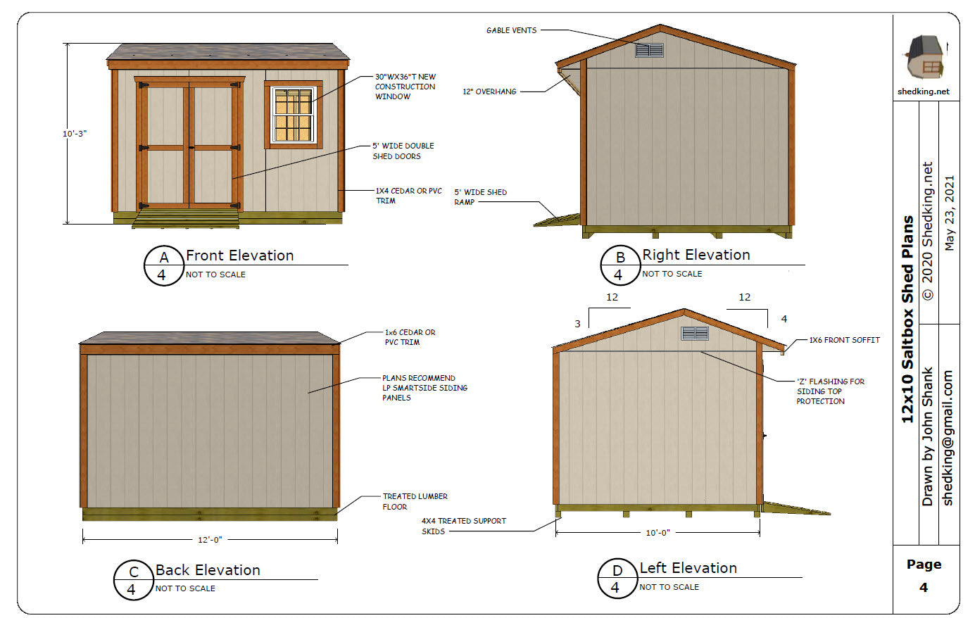 12x10 Saltbox Shed Plan