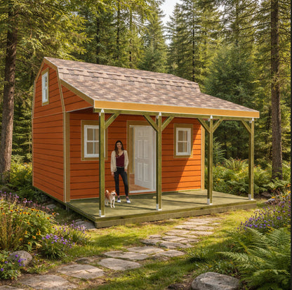 12x16 Barn With Tall Loft and Front Porch Plans