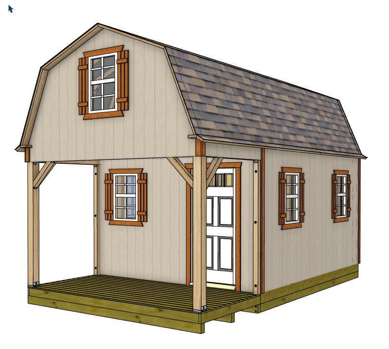 12x16 Barn With 6' Front Porch Plan