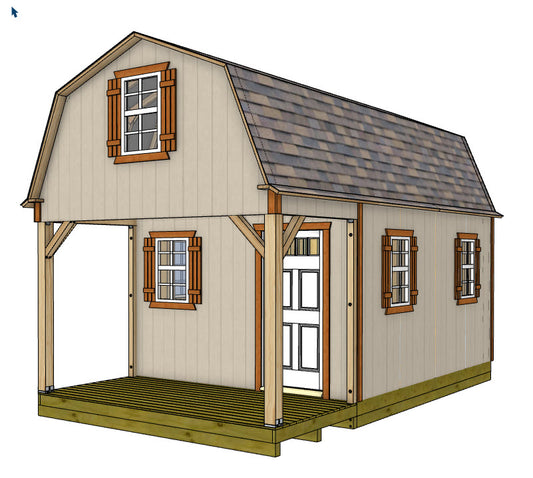12x16 Barn With 6' Front Porch Plan
