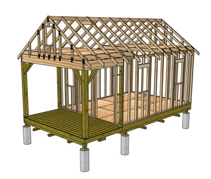 12x16  Gable Shed w/Porch Plans