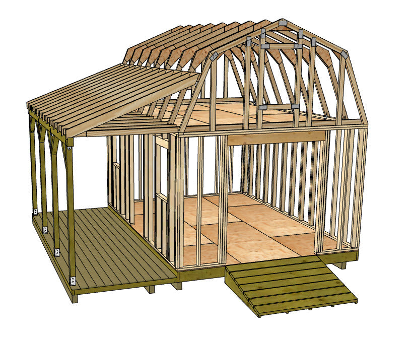 12x16 Barn With Tall Loft and Front Porch Plans