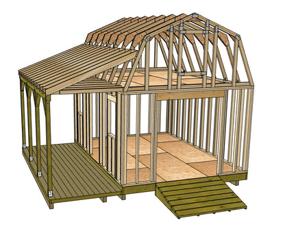 12x16 Barn With Tall Loft and Front Porch Plans