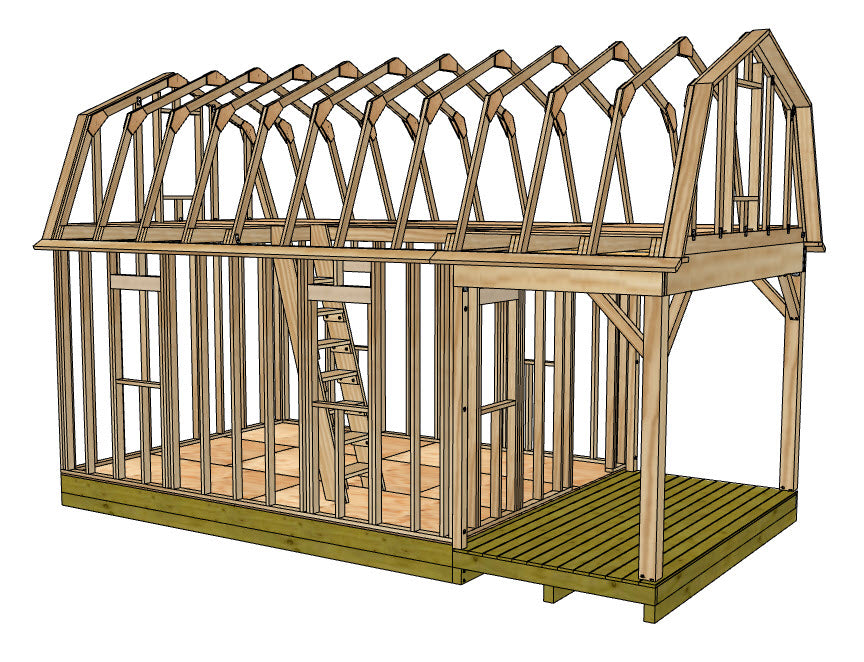 12x16 Barn With 6' Front Porch Plan