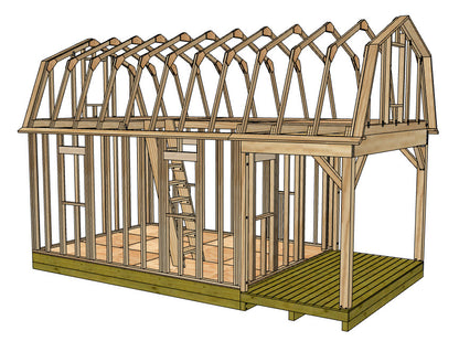 12x16 Barn With 6' Front Porch Plan