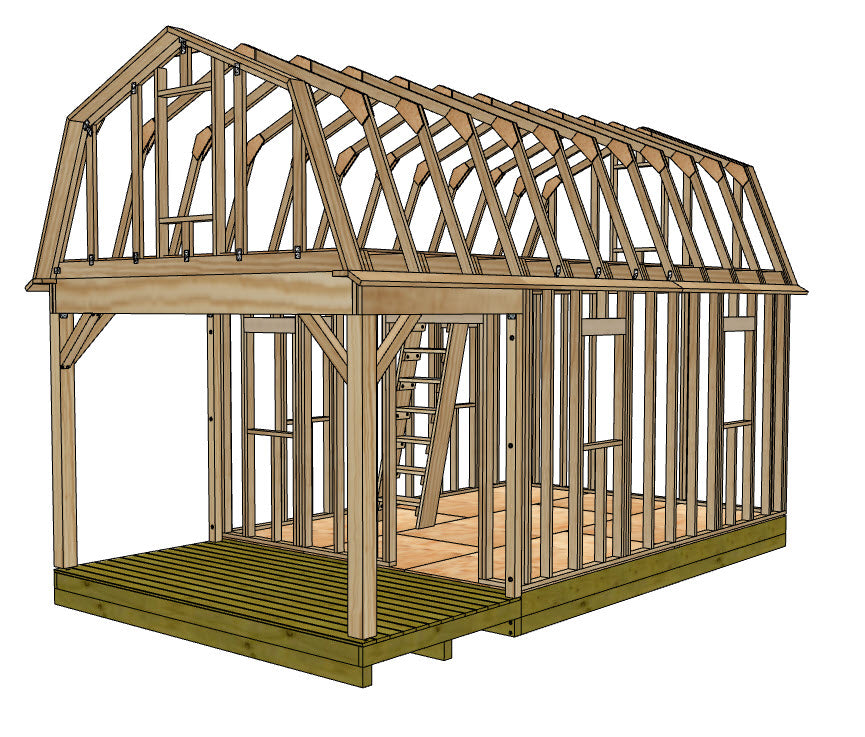 12x16 Barn With 6' Front Porch Plan