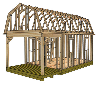 12x16 Barn With 6' Front Porch Plan
