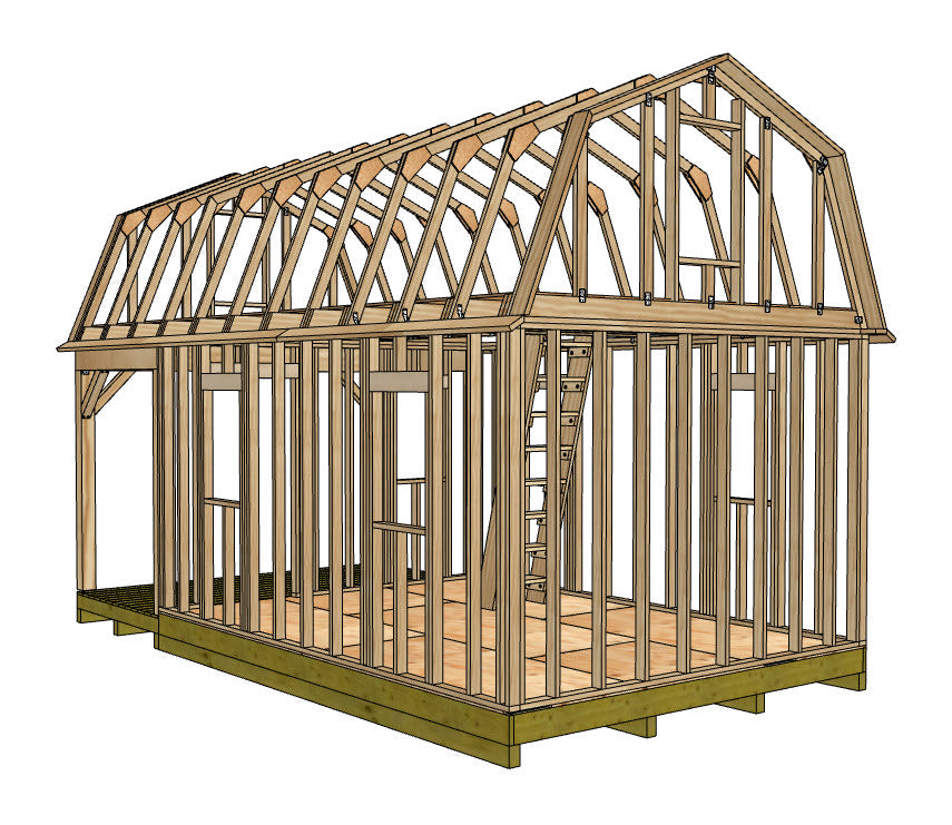 12x16 Barn With 6' Front Porch Plan