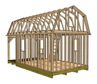 12x16 Barn With 6' Front Porch Plan