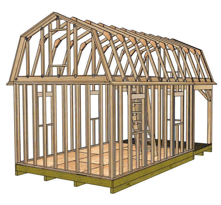 12x16 Barn With 6' Front Porch Plan