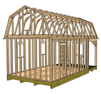 12x16 Barn With 6' Front Porch Plan