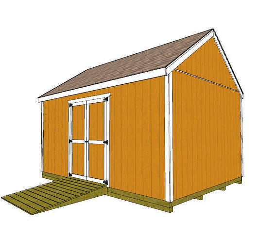 12x16 Gable Shed Plan With Doors On Long Wall