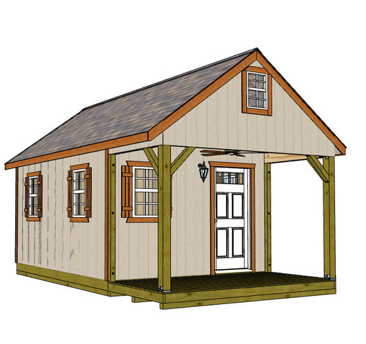 12x16  Gable Shed w/Porch Plans
