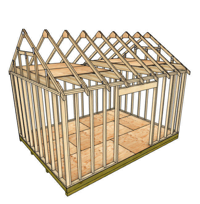 12x16 Gable Shed Plan With Doors On Long Wall
