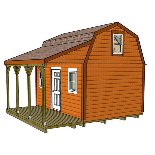 12x16 Barn With Tall Loft and Front Porch Plans