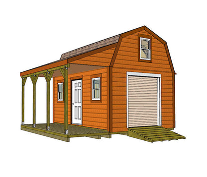 12x16 Barn With Tall Loft and Front Porch Plans