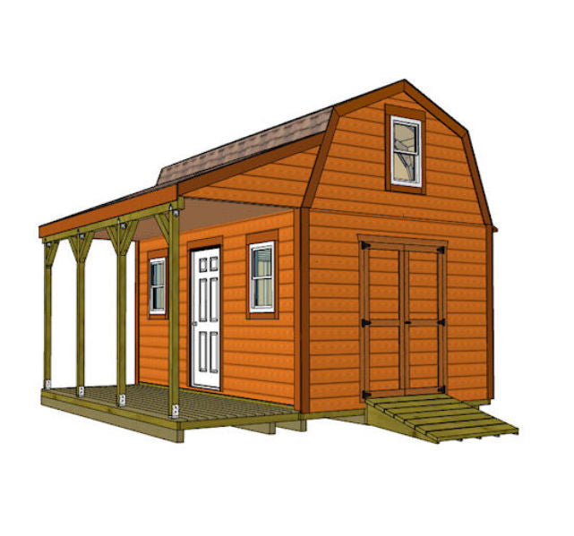 12x16 Barn With Tall Loft and Front Porch Plans