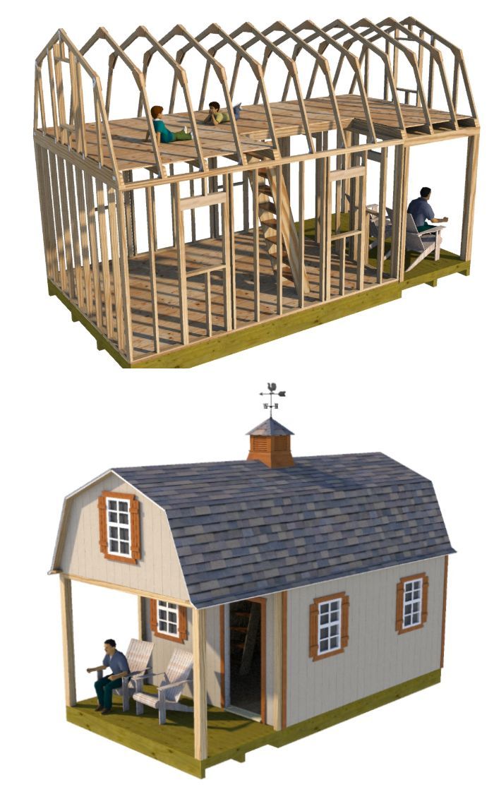 12x16 Barn With 6' Front Porch Plan