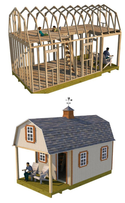 12x16 Barn With 6' Front Porch Plan