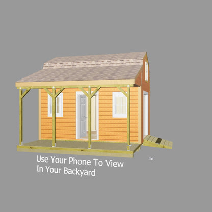 12x16 Barn With Porch and Huge Loft Shed Plan 3d Viewing with augmented and virtual reality
