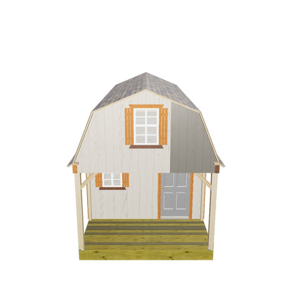 12x16 Barn With 6' Front Porch Plan