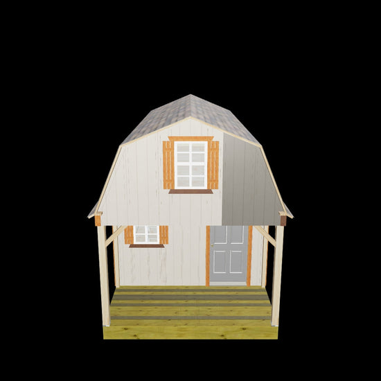 12'  wide x 16' long Barn with 6' x 12' Front Porch Plan 3d view