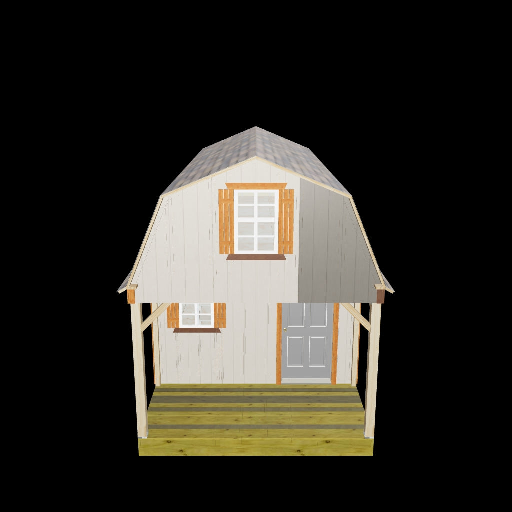 12'  wide x 16' long Barn with 6' x 12' Front Porch Plan 3d view